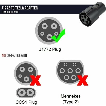 Lectron J1772 to Tesla Charging Adapter, 60 Amp / 250V AC, Black, Only for Tesla Owners J1772TeslaUSAN